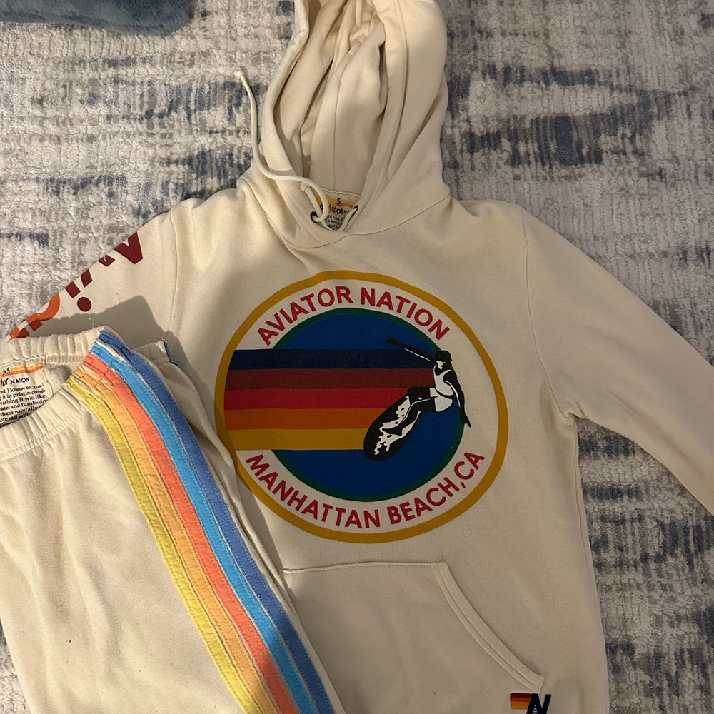 Aviator Nation Cream Hoodie and Pants Set